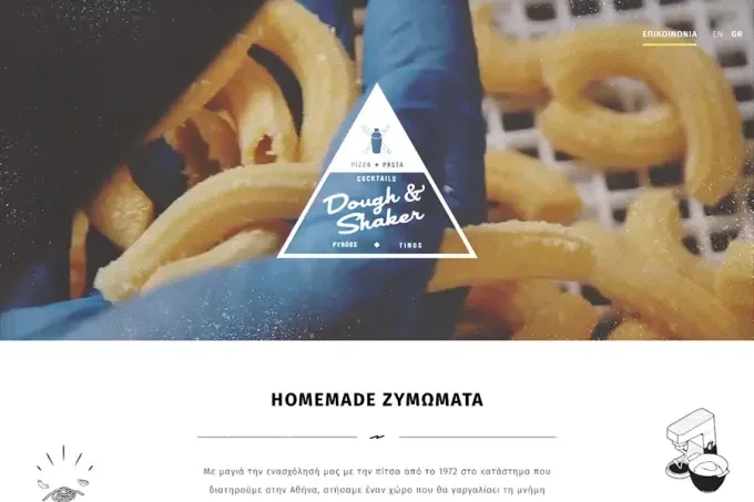 Dough & Shaker - website for a pizza, pasta and cocktail restaurant in Tinos