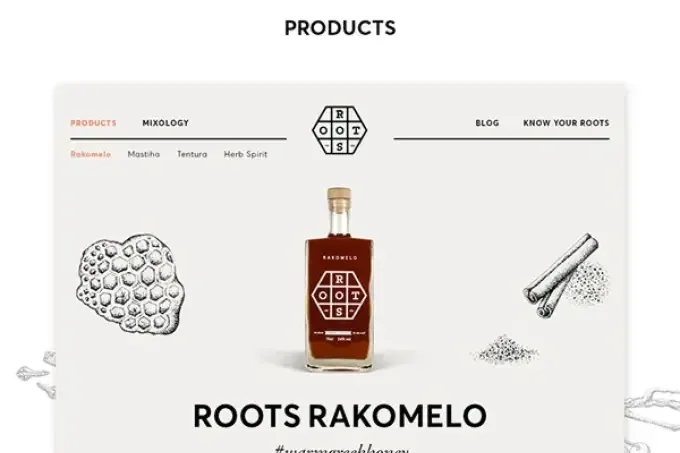 Roots Rakomelo - product site for a Greek honey liqueur