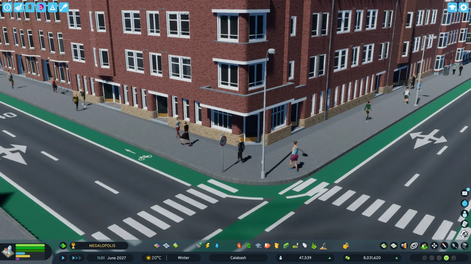 Default Cities: Skylines 2 cityscape scene featuring spotless, uniform architecture and sterile public space.