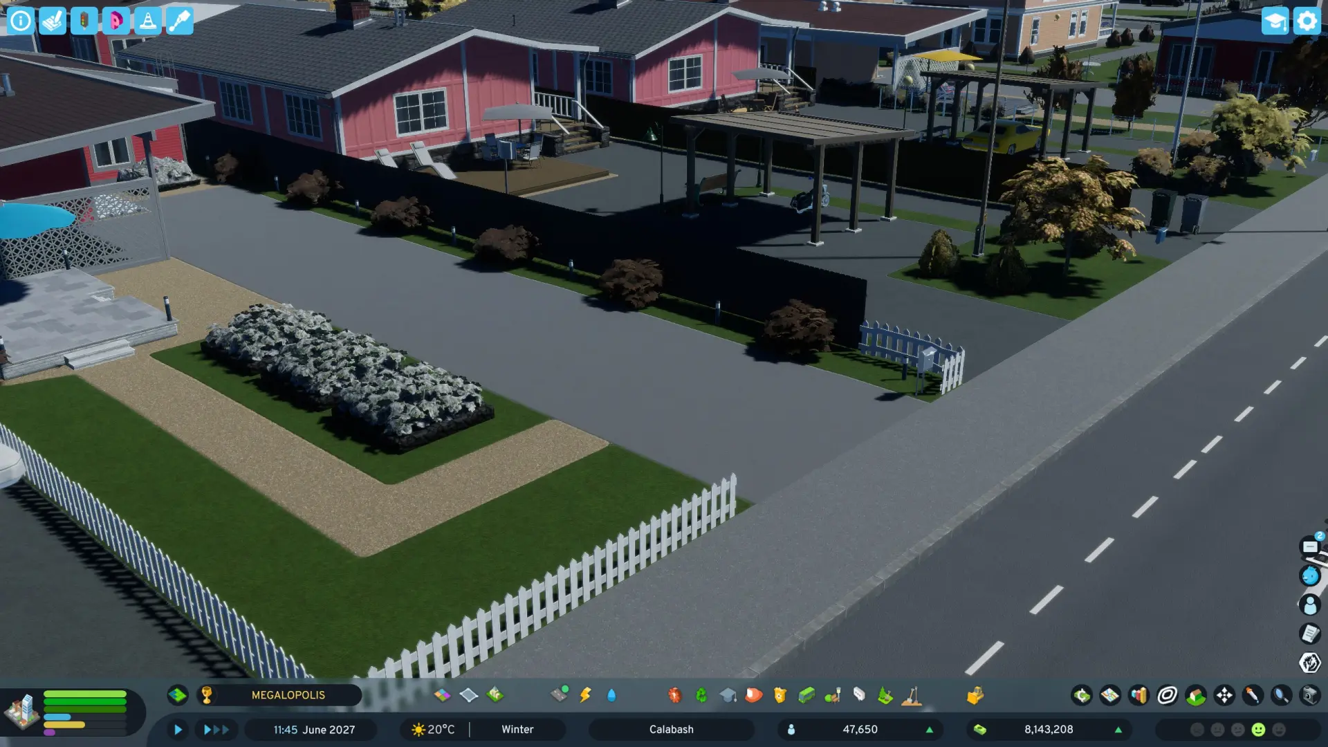 Default Cities: Skylines 2 neighborhood displaying clean, uniform buildings regardless of land value or area degradation.