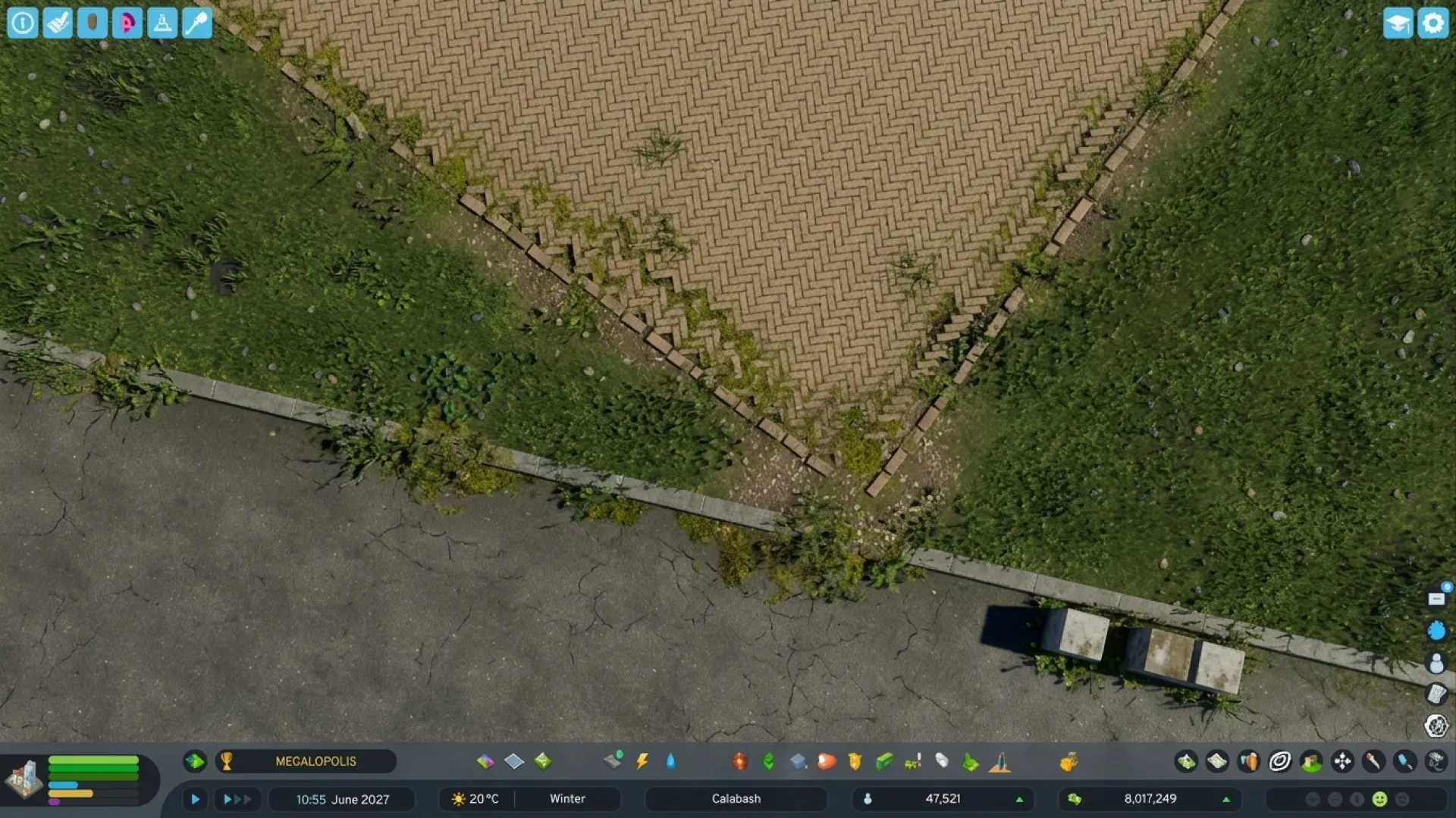 Edited visual concept showing organic, blended transitions and natural edge detailing where grass meets paved surfaces.