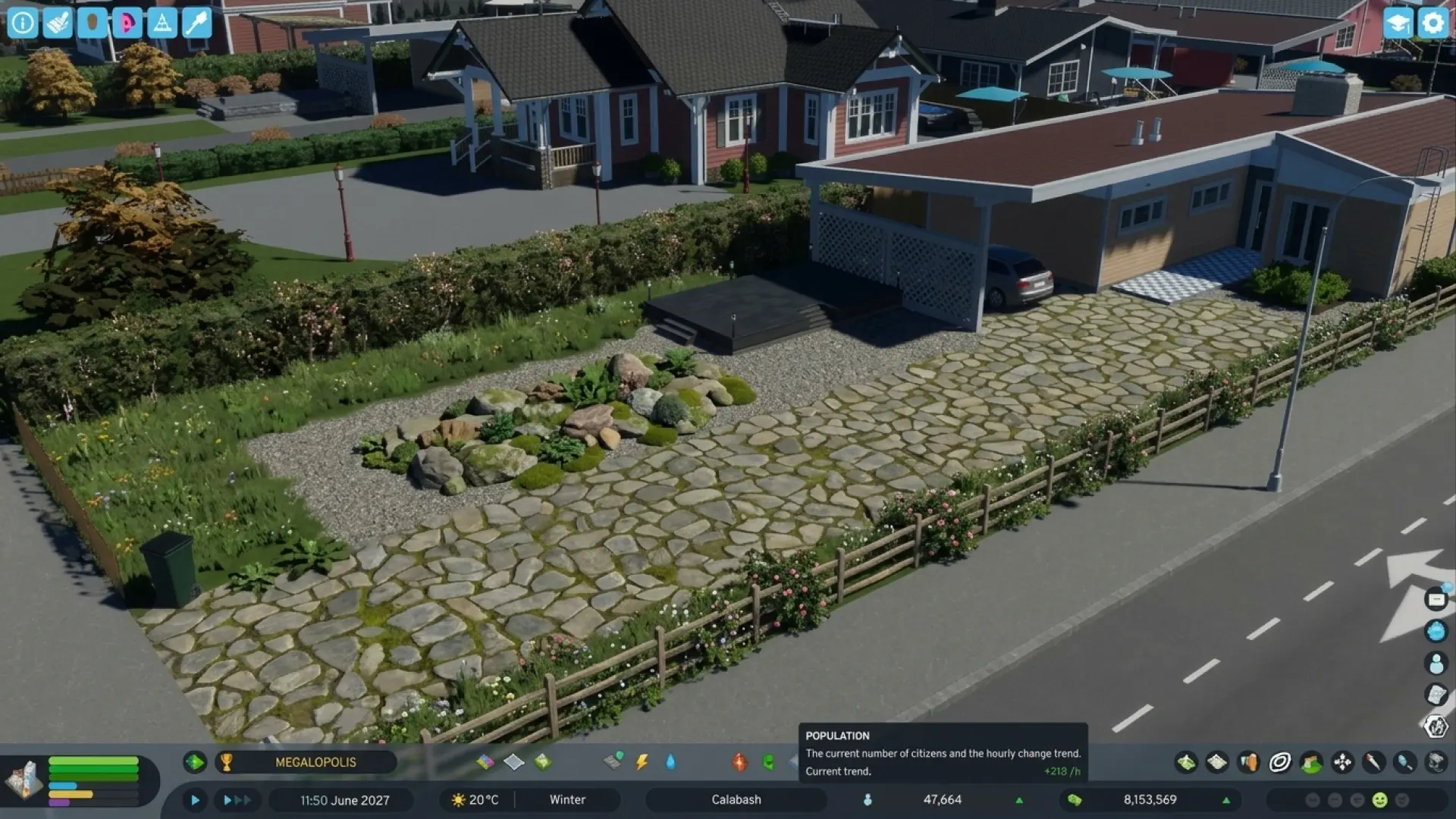 Visual improvement showing organic residential yards with overgrown weeds, damp patches, hanging laundry, and varied foliage.
